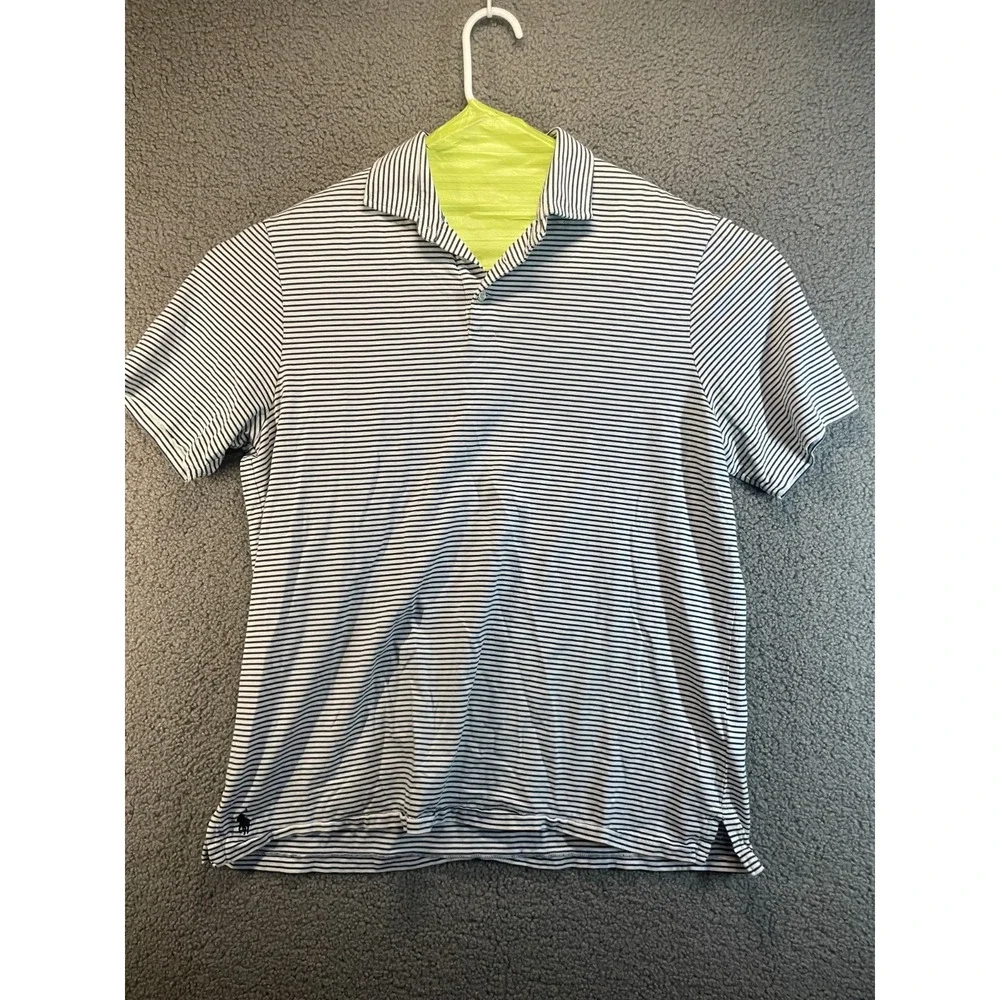 Polo By Ralph Lauren Classic Fit Men's Large‎ Polo Shirt  White/Blue Stripe